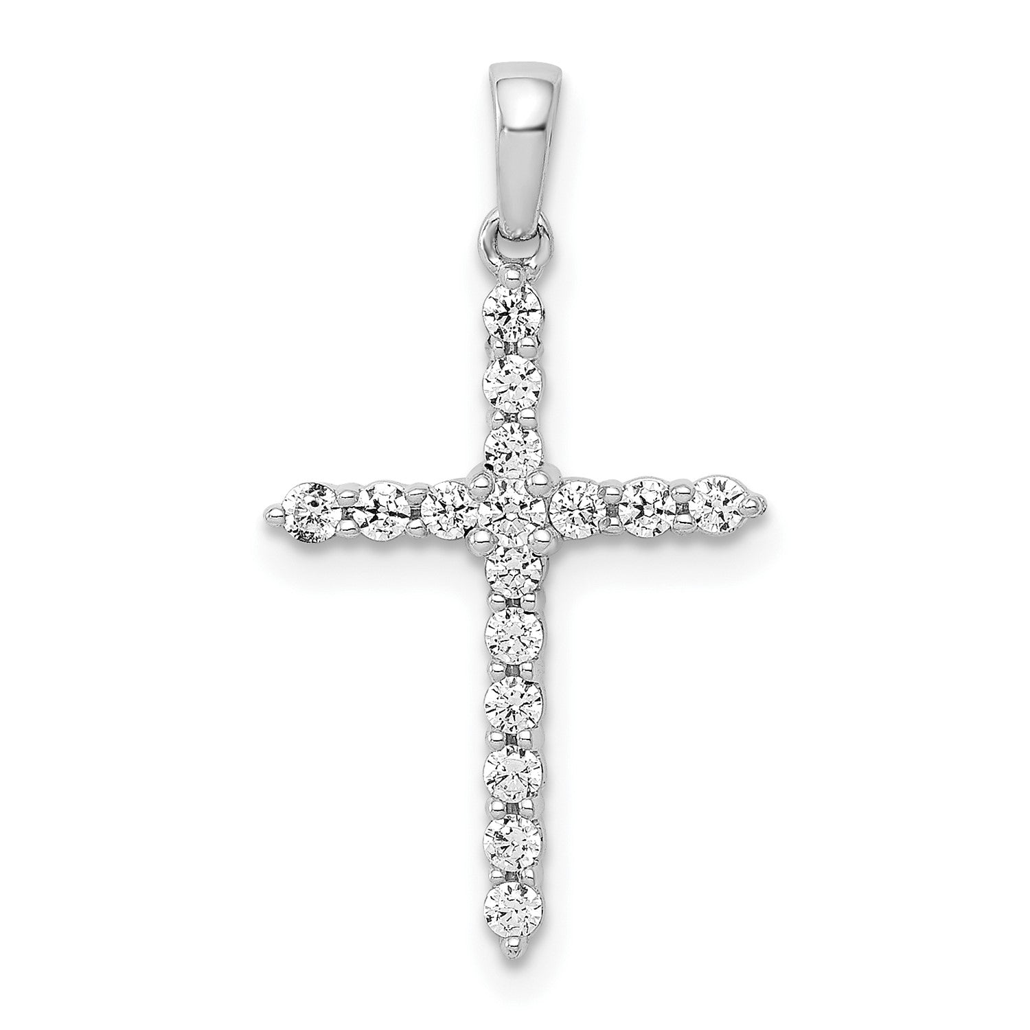 10K Real White Solid Gold High Polished 1/4ct. Diamond Cross Pendant Charm, 23x13mm fine designer jewelry for men and women