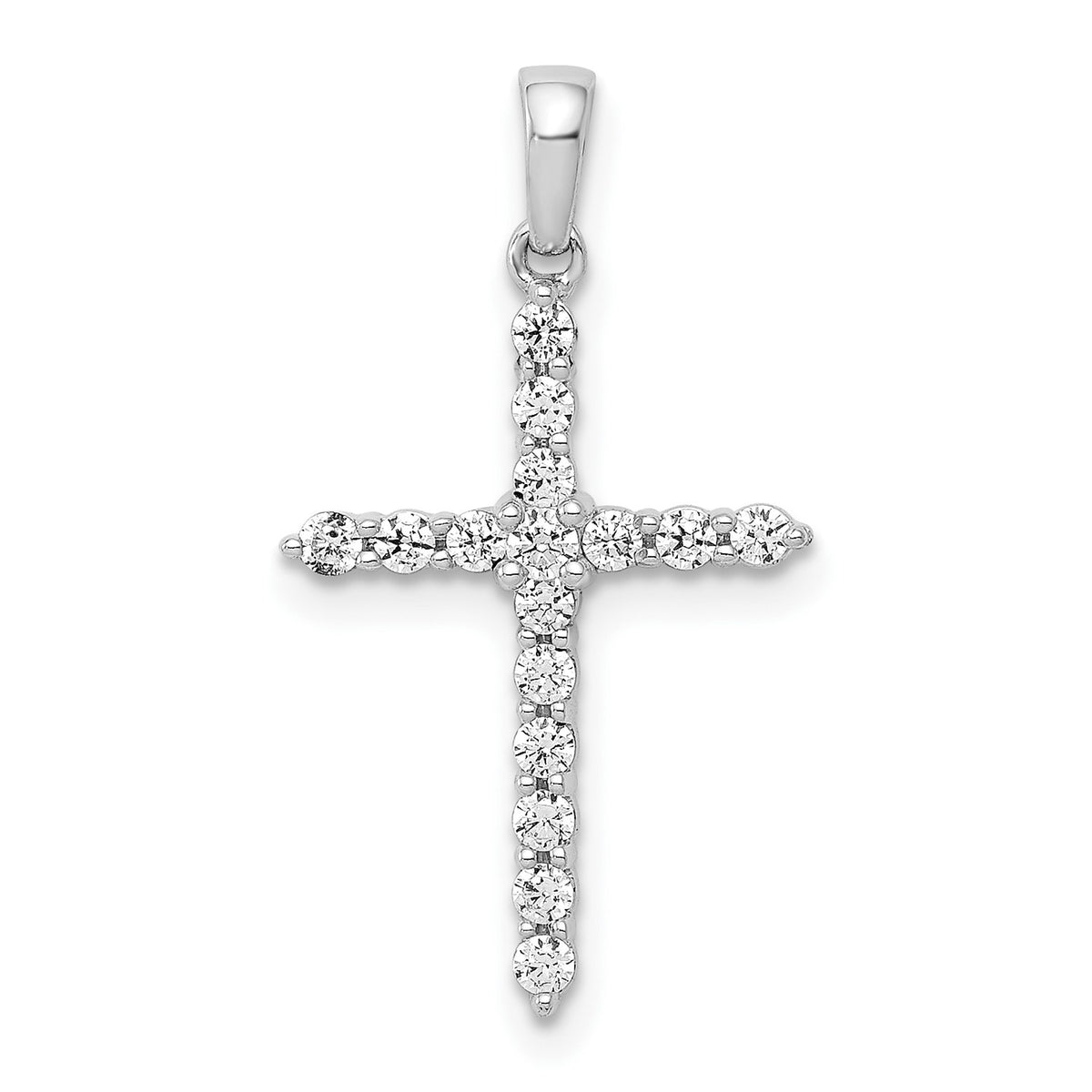 10K Real White Solid Gold High Polished 1/4ct. Diamond Cross Pendant Charm, 23x13mm fine designer jewelry for men and women