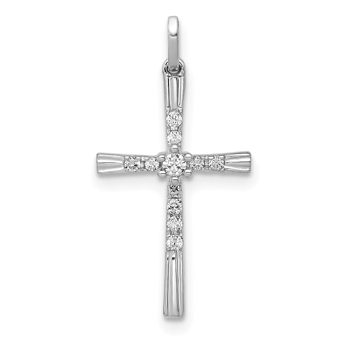 10K Real Solid White Gold 1/10ct. Diamond Cross Pendant, 19x11mm fine designer jewelry for men and women