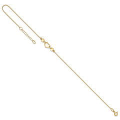 14k Solid Yellow Gold High Polished Heart Charm Adjustable Anklet, 10" to 10.75" fine designer jewelry for men and women