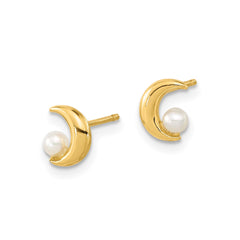 14K Yellow Gold Half Moon 2.5-3mm Freshwater Cultured Pearl Post Stud Earrings fine designer jewelry for men and women