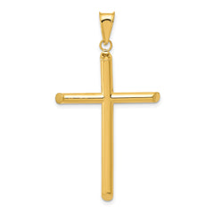 14k Real Yellow Gold 3-D Polished Hollow Cross Pendant, 45x25mm fine designer jewelry for men and women