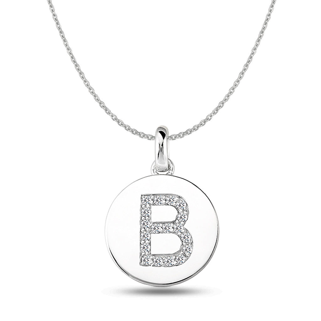 "B" Diamond Initial 14K White Gold Disk Pendant (0.18ct) – JewelryAffairs