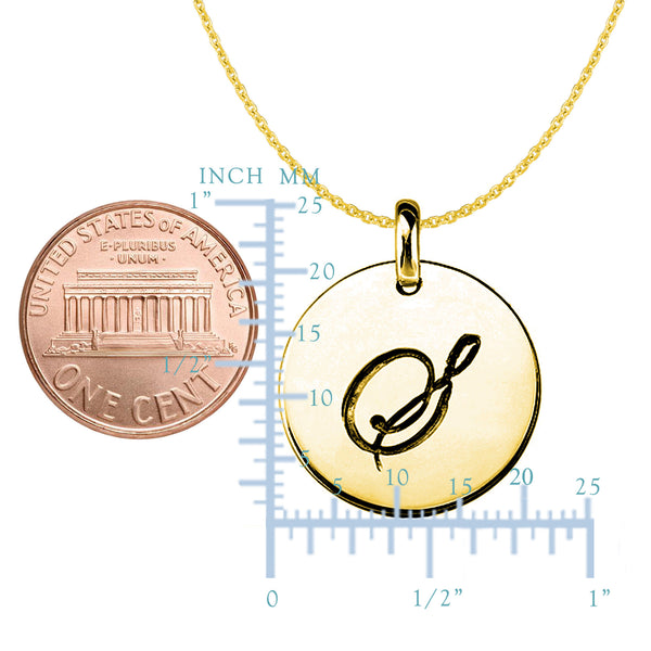 "S"14K Yellow Gold Script Engraved Initial Disk Pendant – JewelryAffairs