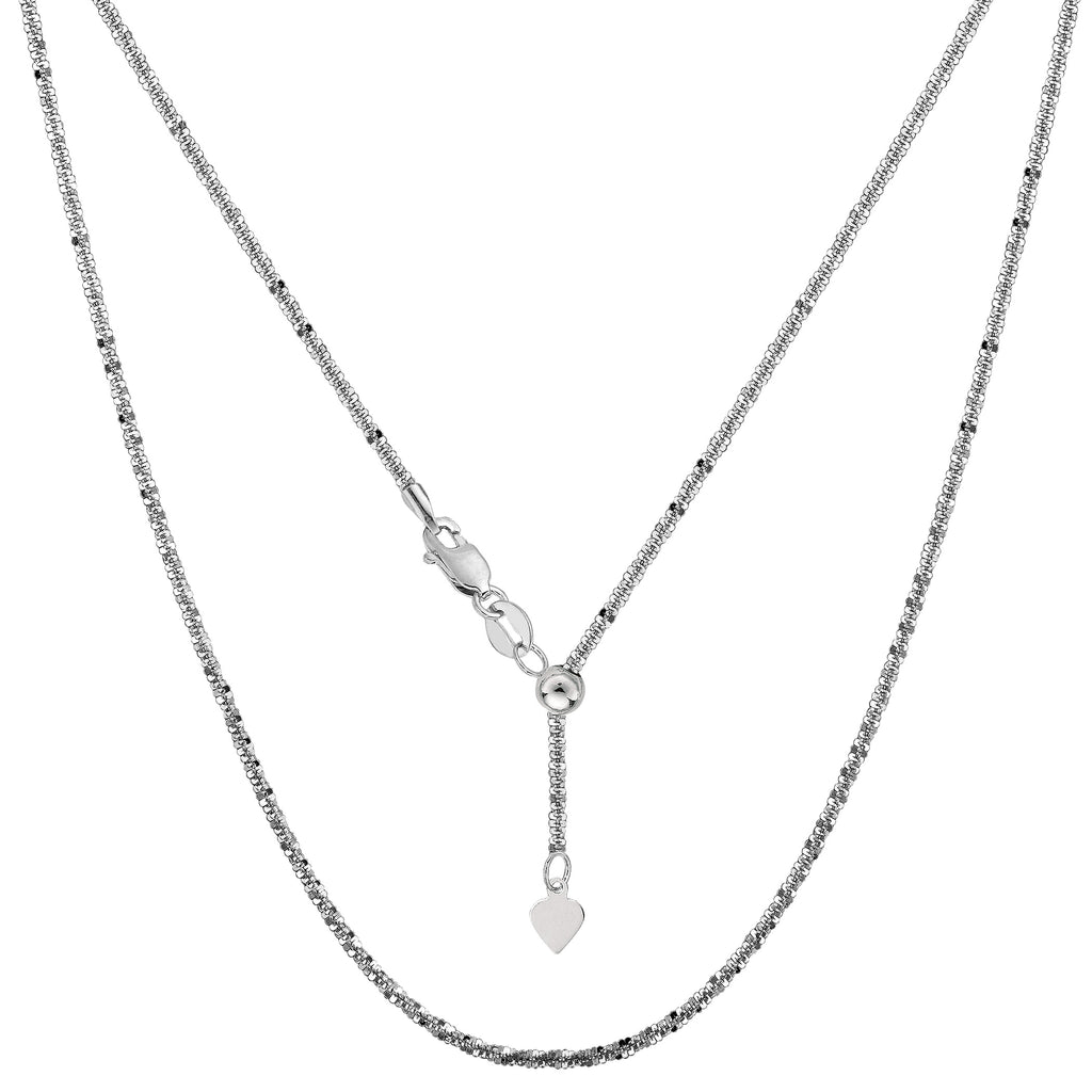 925 Sterling Silver Box Rhodium Adjustable 1mm Chain Silver 