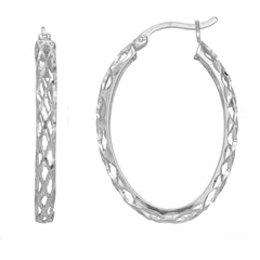 Sterling Silver Diamond Cut Weaved Oval Hoop Earrings, Diameter 30mm ...