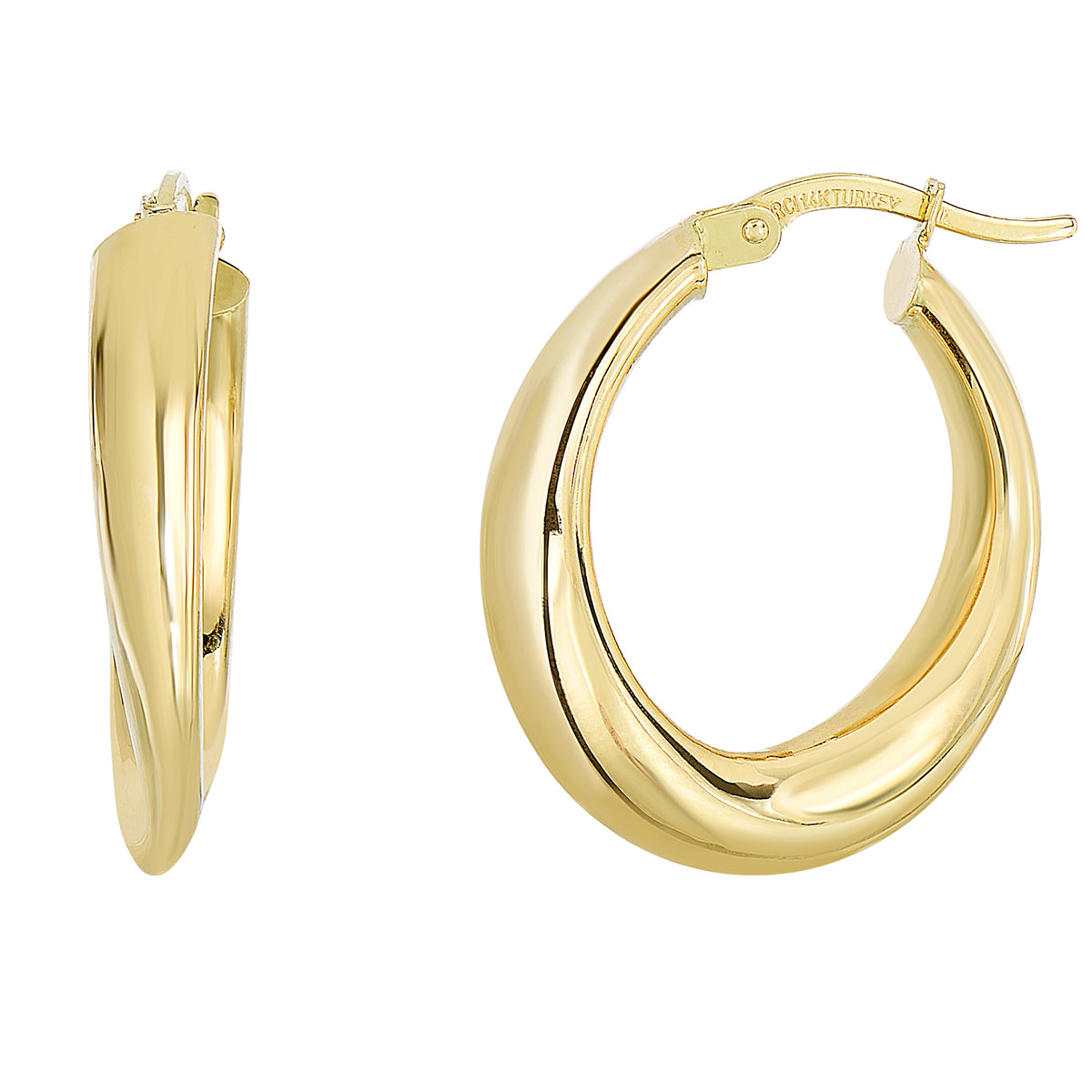 14K Yellow Gold Graduated Oval Shape Hoop Earrings fine designer jewelry for men and women