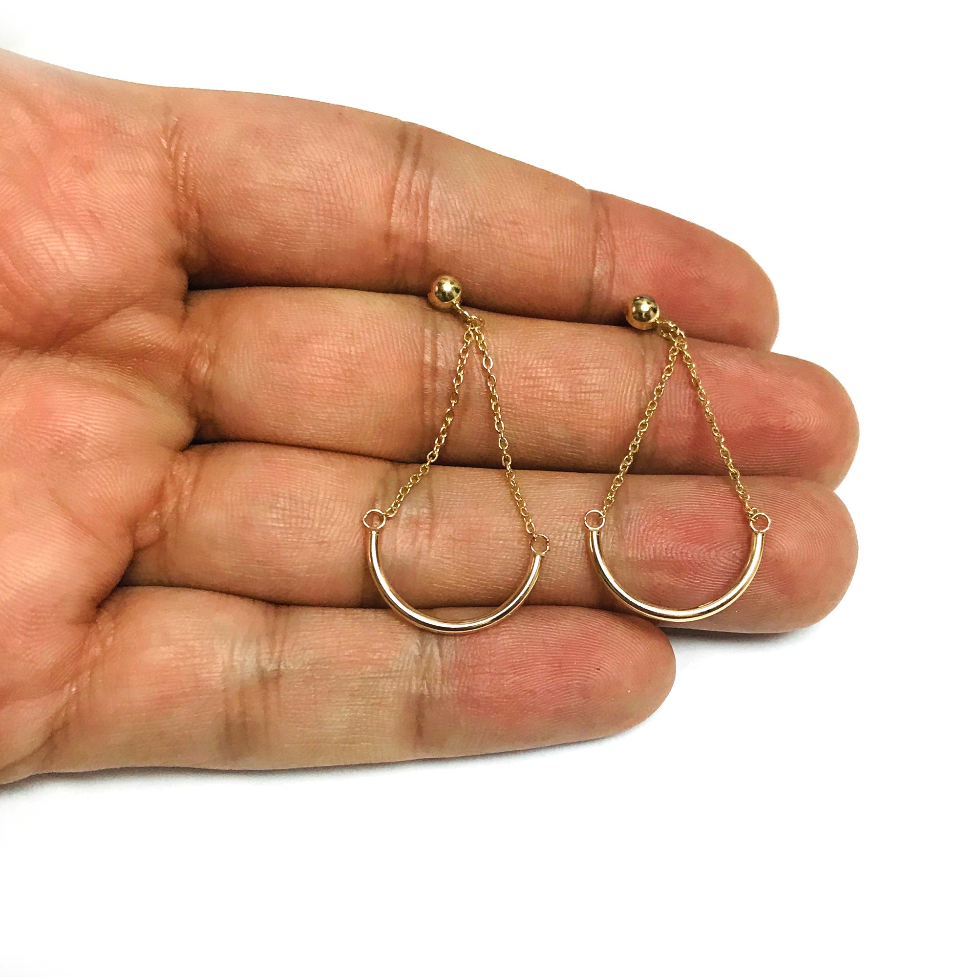 14K Yellow Gold Half Circle Bar Hanging On Chain Drop Earrings –  JewelryAffairs