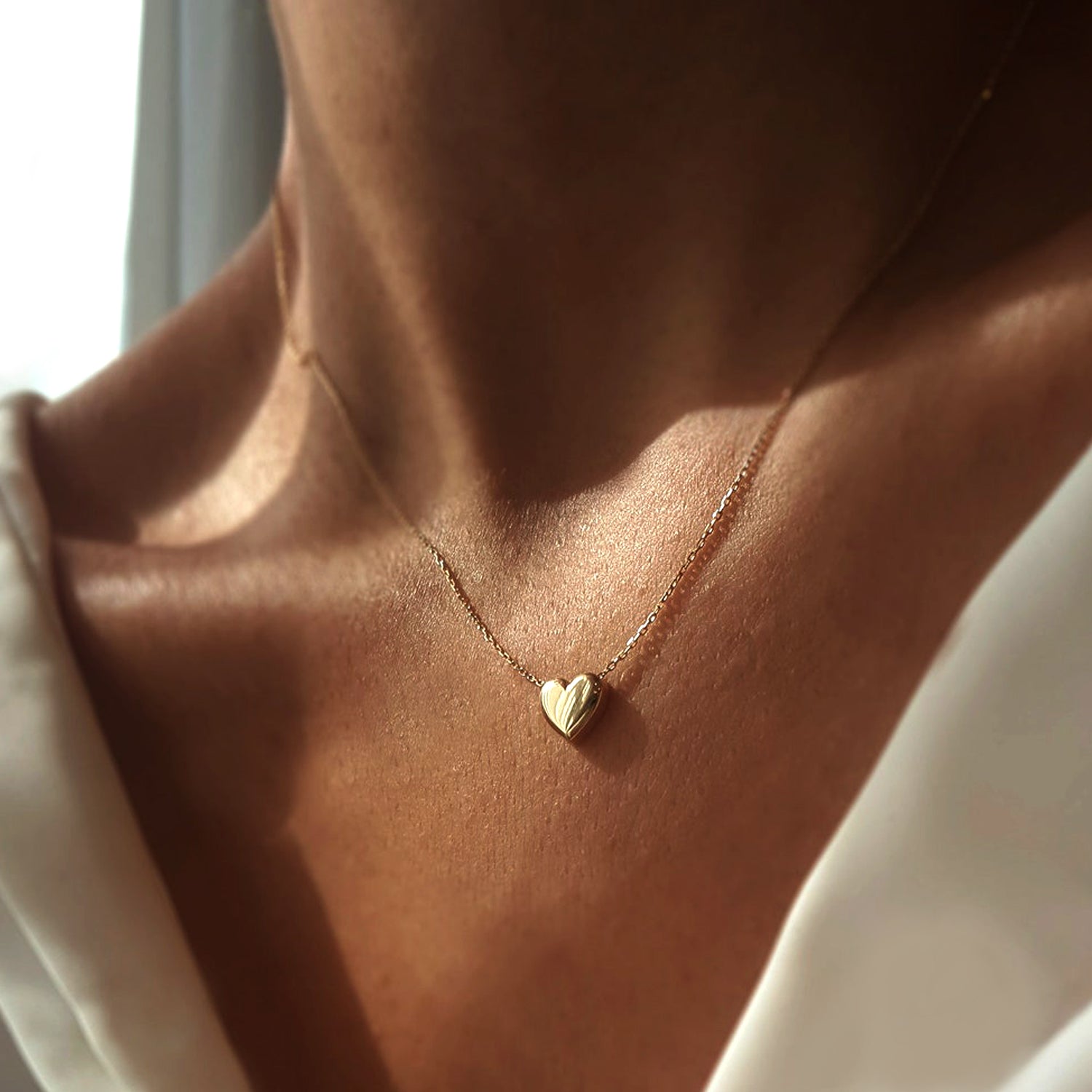 Gold Diamond Ribbon Puffy Heart Pendant — Alix & Company