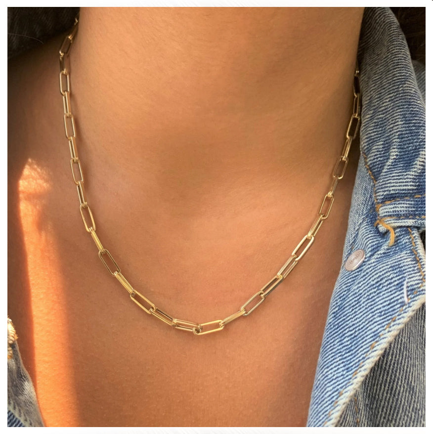 14k Yellow Gold Paperclip Chain Necklace, 3mm – JewelryAffairs