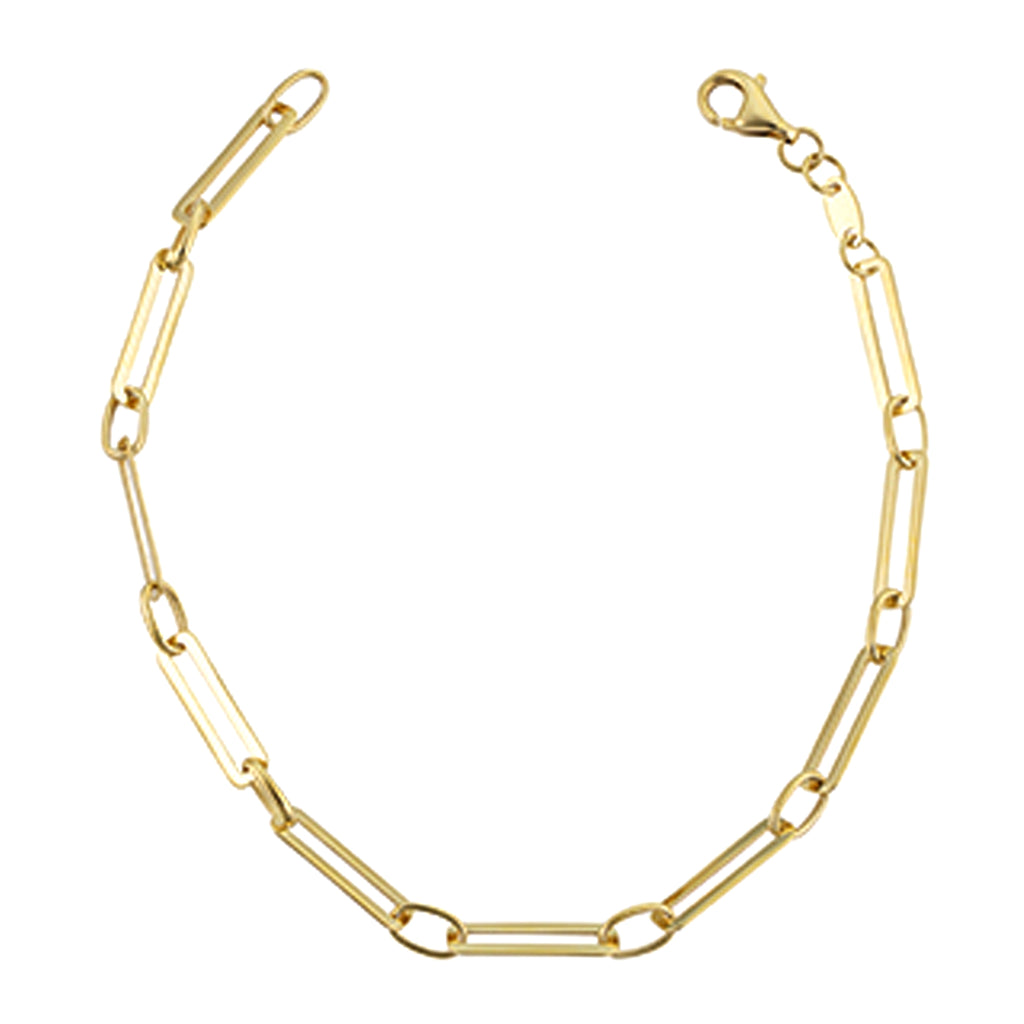 14K YELLOW GOLD TWISTED OVAL LINK AND POLISHED BAR BRACELET