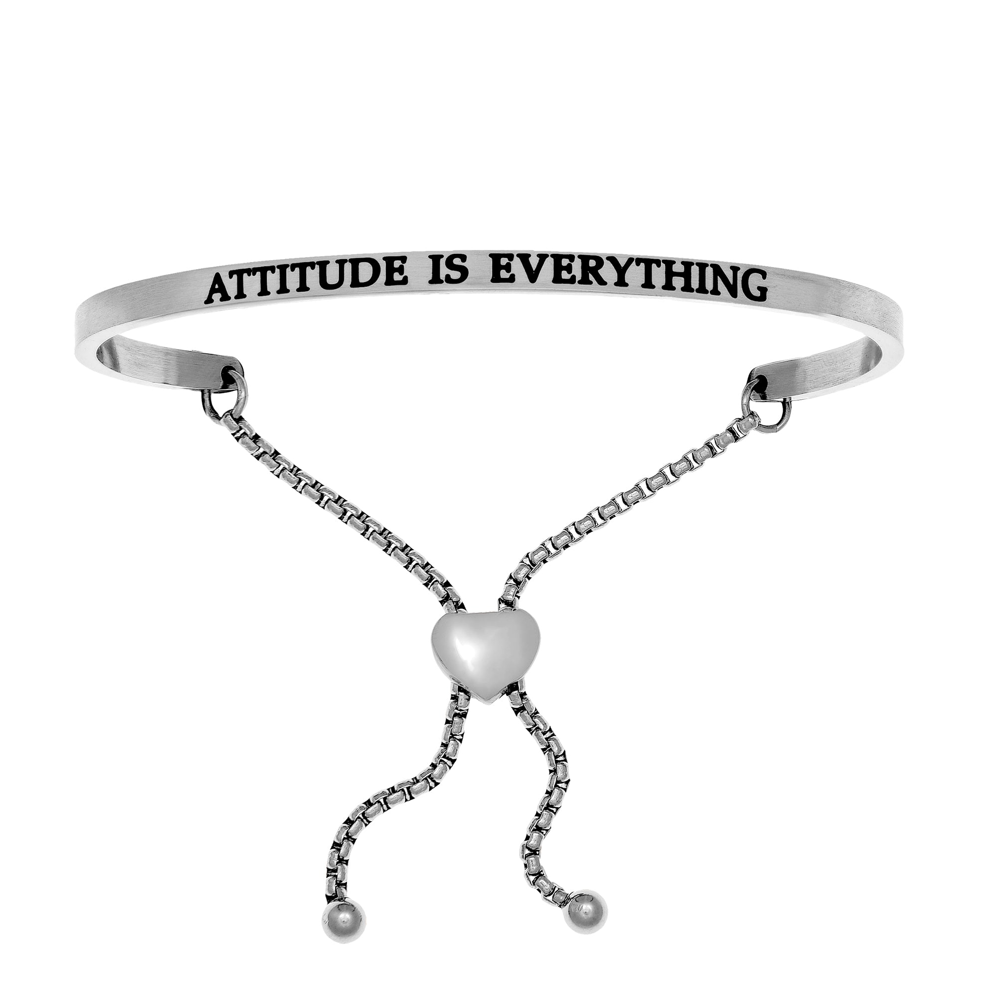 Intuitions Stainless Steel ATTITUDE IS EVERYTHING Diamond Accent Adjustable Bracelet fine designer jewelry for men and women