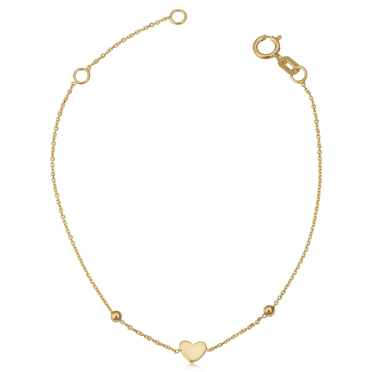 14k Yellow Gold Heart And Bead Adjustable Baby Bracelet, 6.5 ...