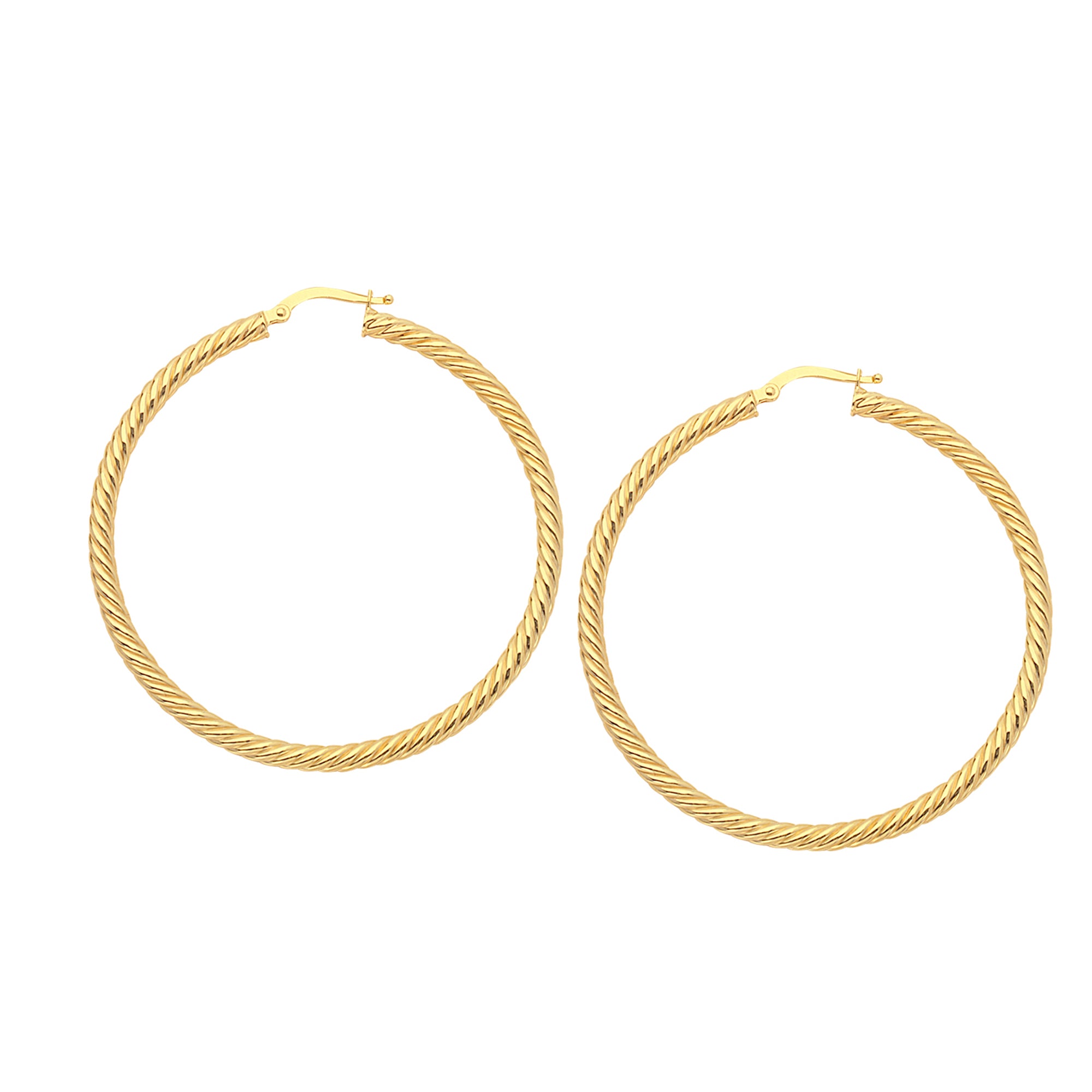 14k Gold Round Twisted Hoop Earrings, Diameter 40 mm fine designer jewelry for men and women