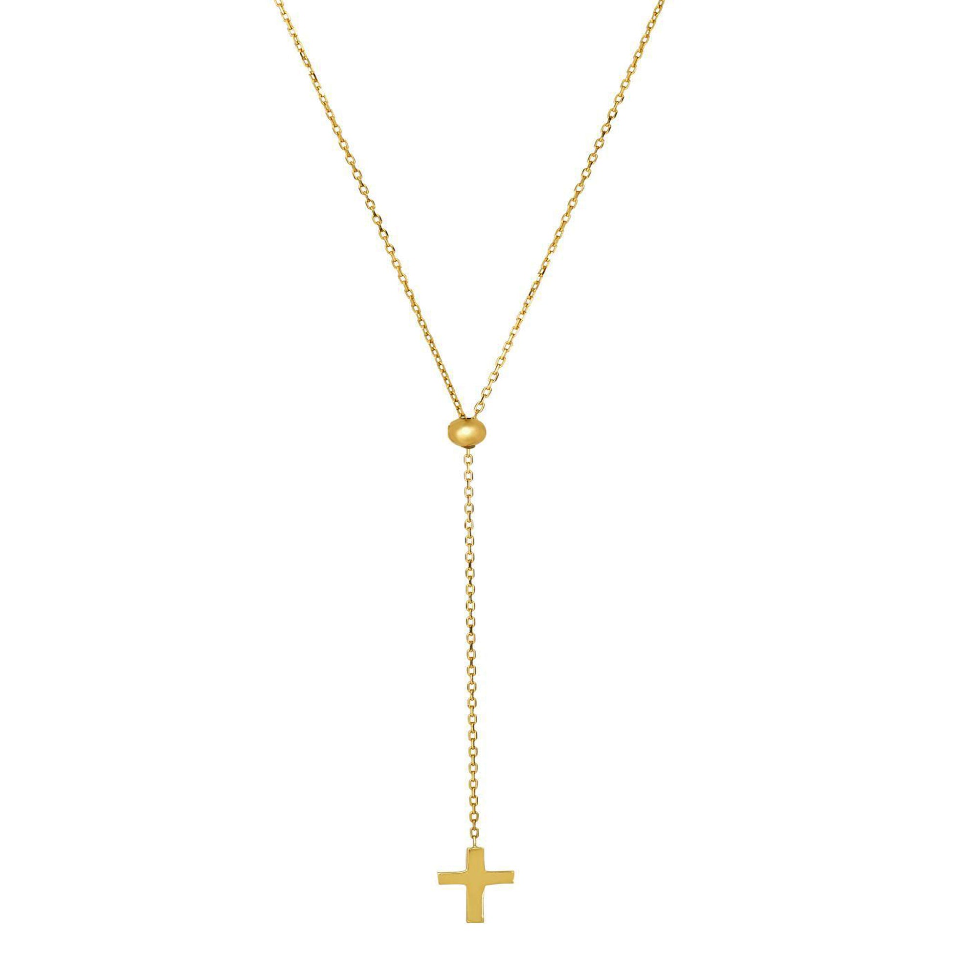 14k Yellow Gold Cross Style Long Necklace, 26" fine designer jewelry for men and women