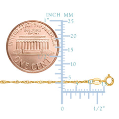 14k Yellow Gold Singapore Chain Bracelet, 1.5mm, 10