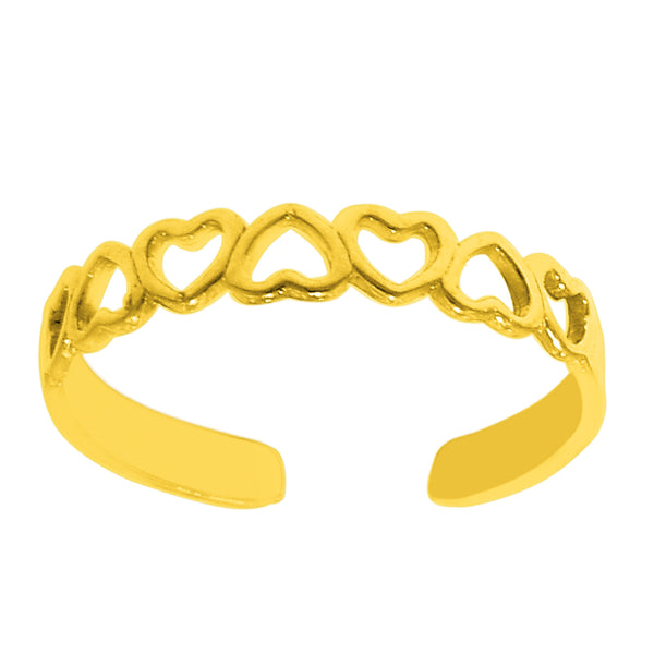 Popular 14K Yellow Gold Shiny Cuff Type Toe Ring+2 Small Heart with White Cubic Zirconia