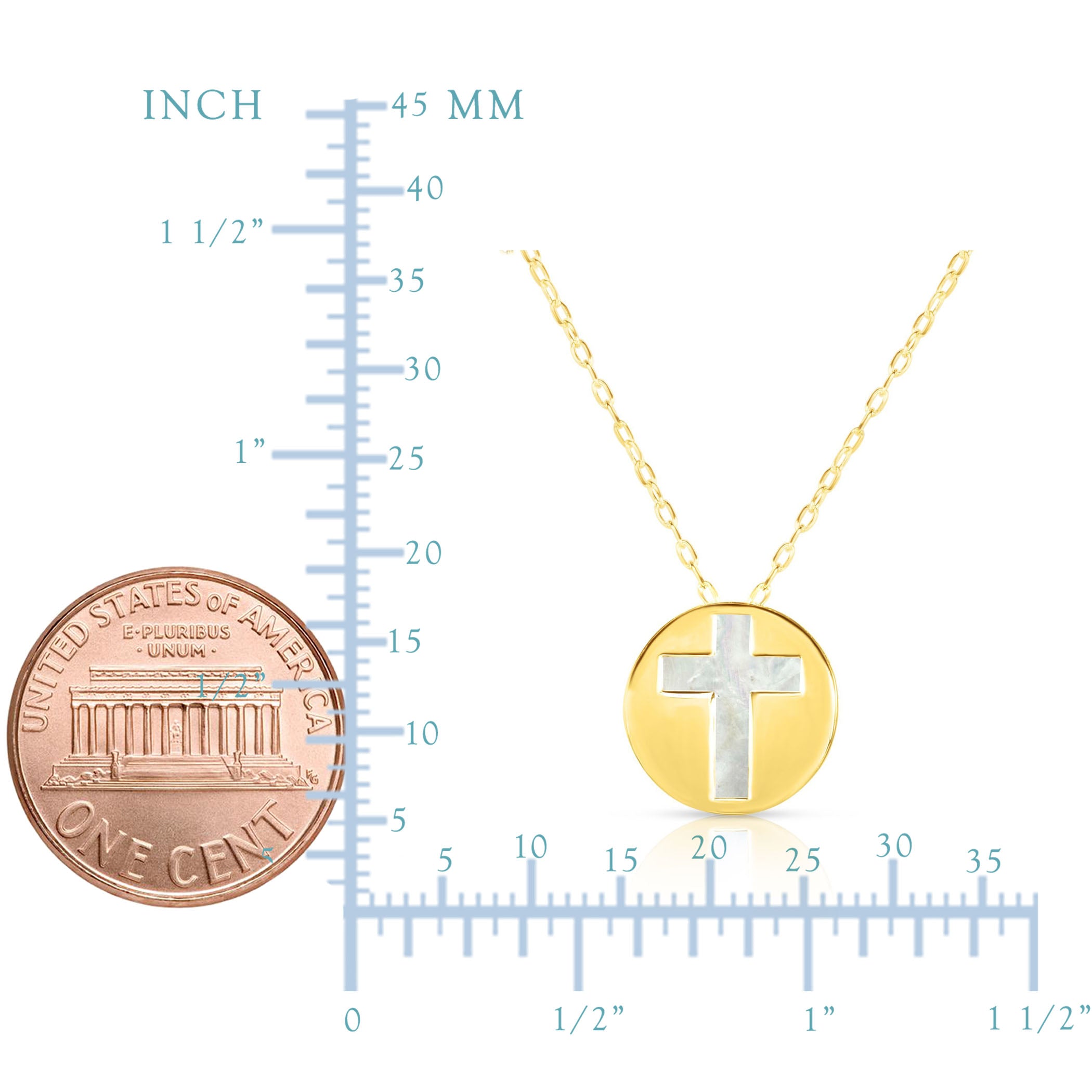 14K Yellow Gold Mother Of Pearl Cross Pendant Necklace, 16" fine designer jewelry for men and women