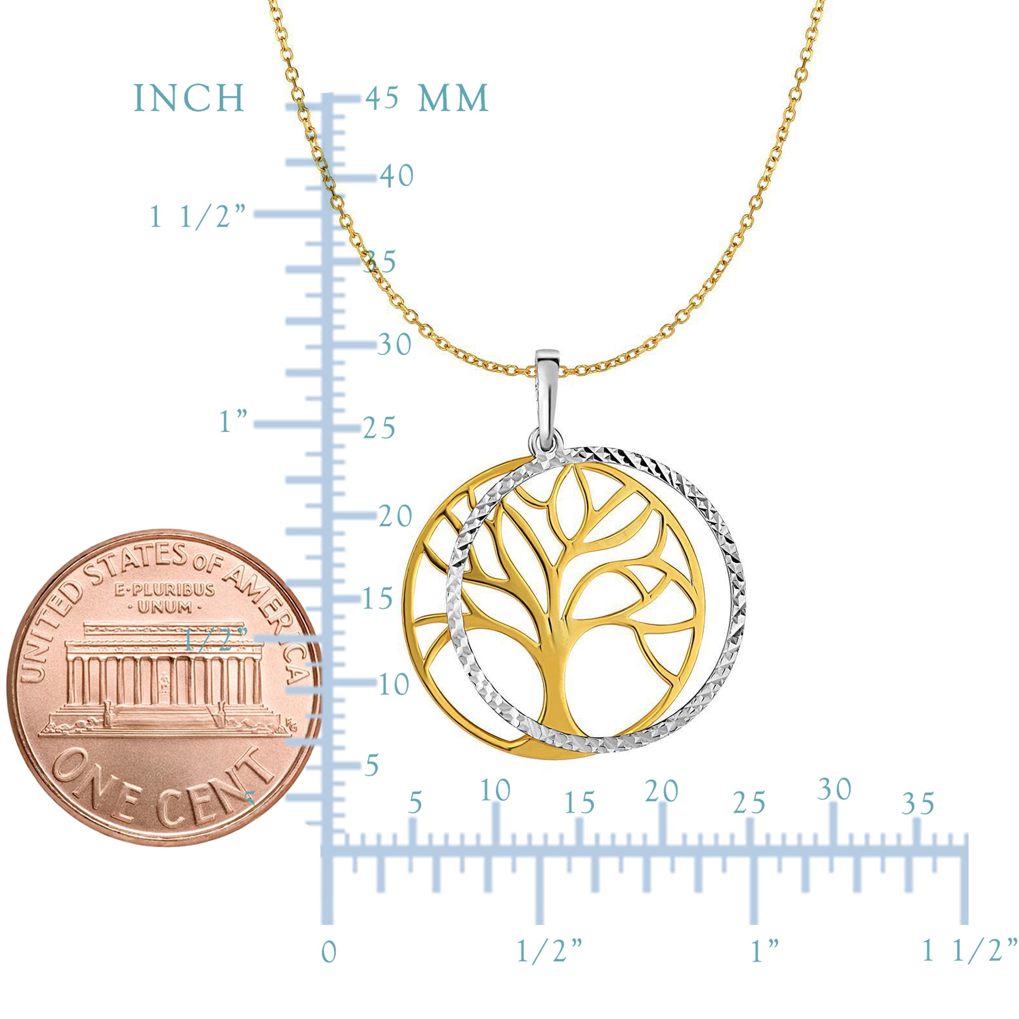 14k Yellow Gold Double Tree Of Life Charm Necklace, 18" fine designer jewelry for men and women