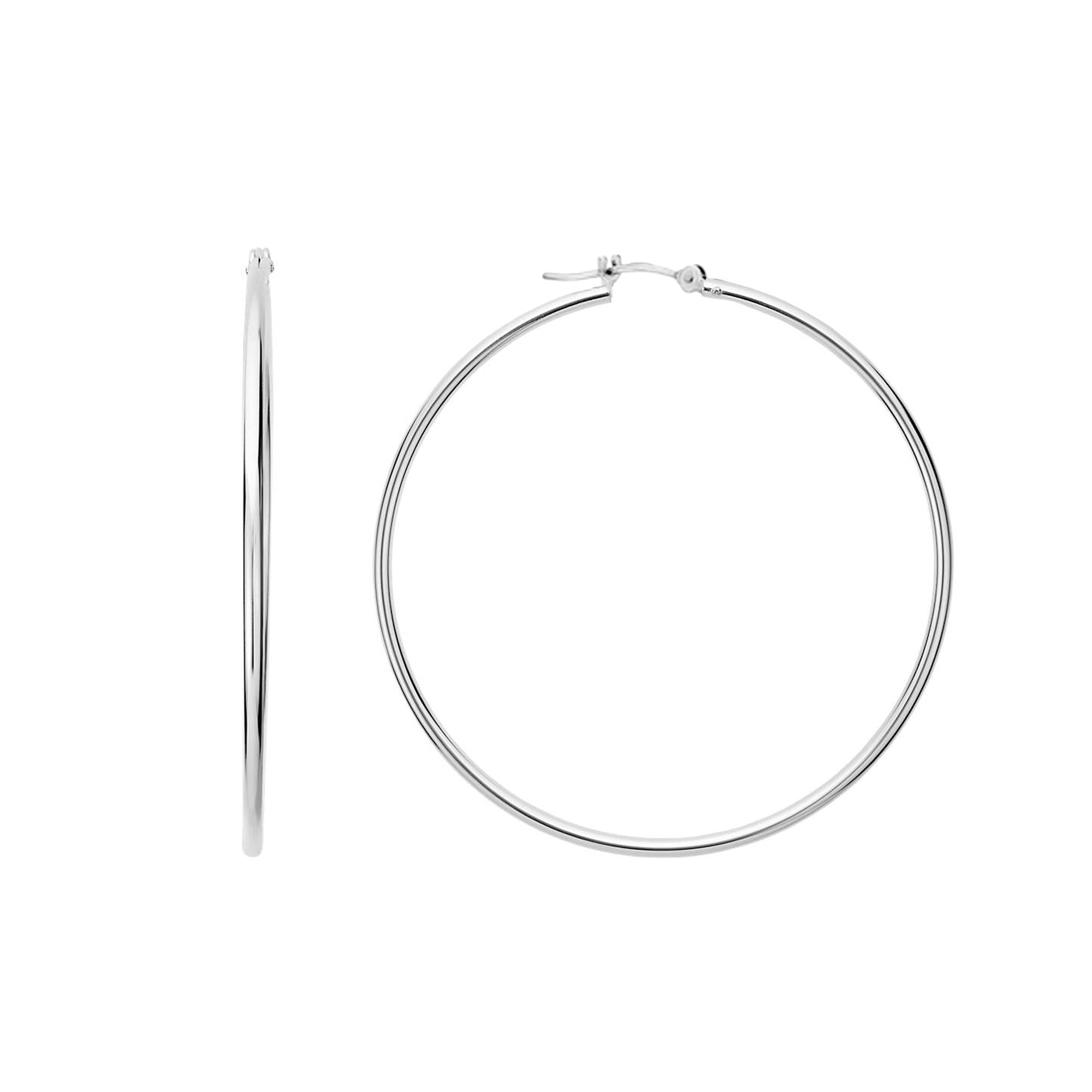 14k White Gold 1.5mm Shiny Round Tube Hoop Earrings fine designer jewelry for men and women