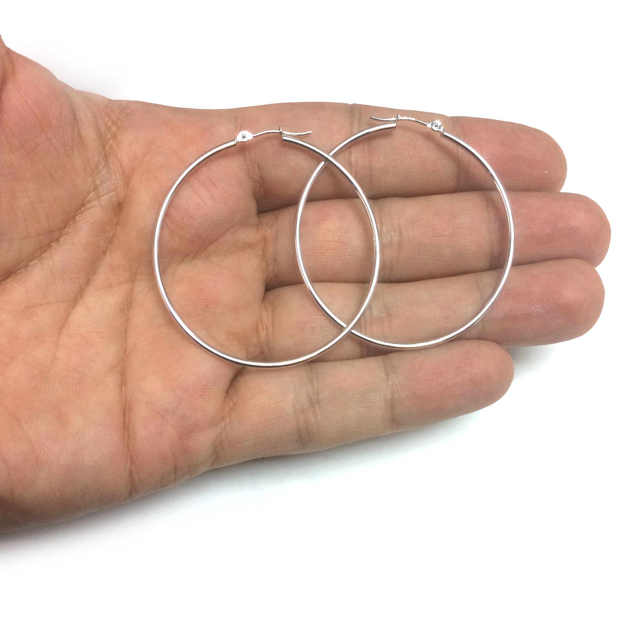 14k White Gold 1.5mm Shiny Round Tube Hoop Earrings fine designer jewelry for men and women